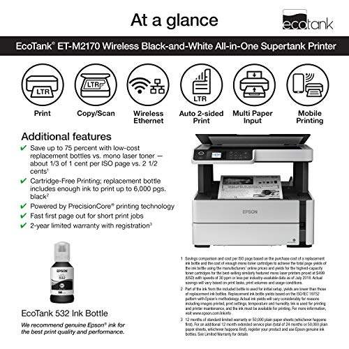 Epson EcoTank ET-M2170 Wireless Monochrome All-in-One Supertank Printer の商品画像 3