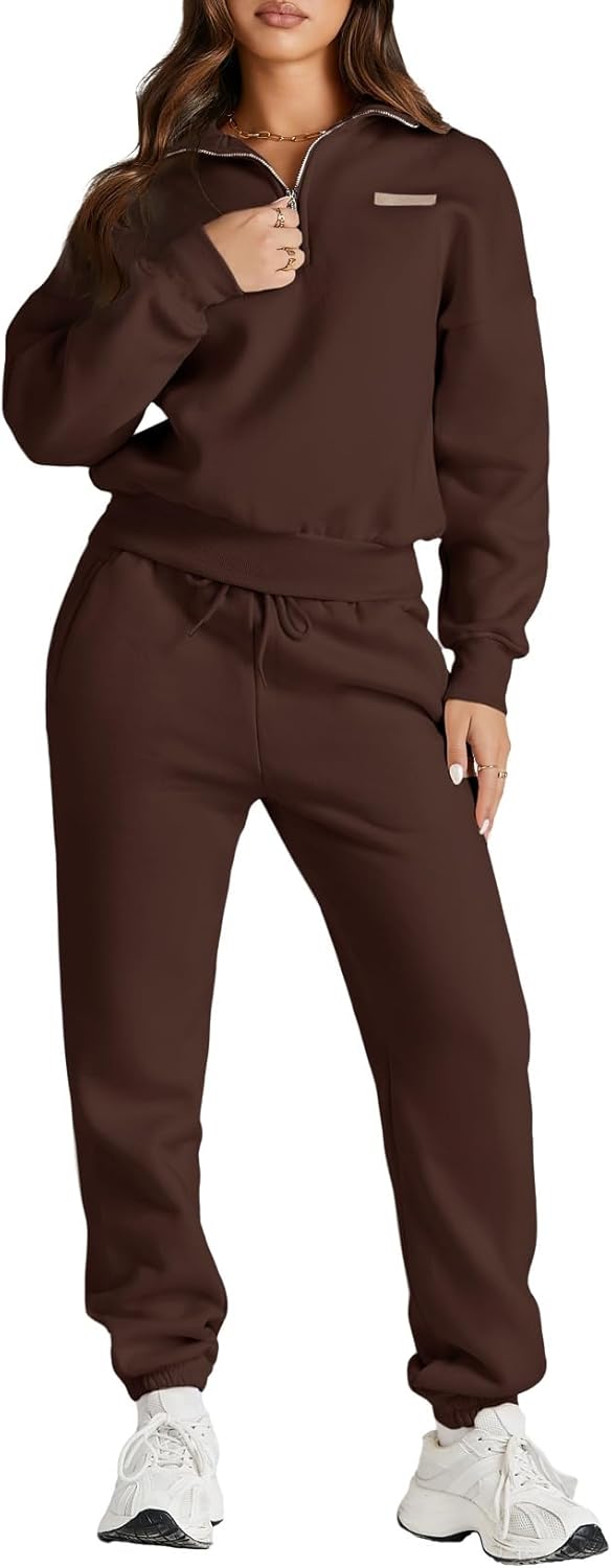 Herseas Women 2 Piece Outfits Sweatsuit Lounge Set Half Zip Pullover with Jogger Airport Tracksuit Matching Pants Set