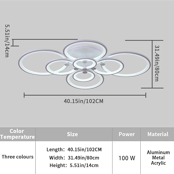 Ganeed Modern LED Recessed Light Dimmable Chandelier 8 Rings