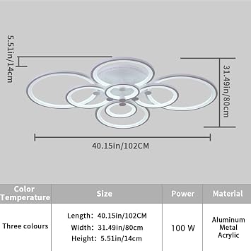 Ganeed Modern LED Recessed Light Dimmable Chandelier 8 Rings