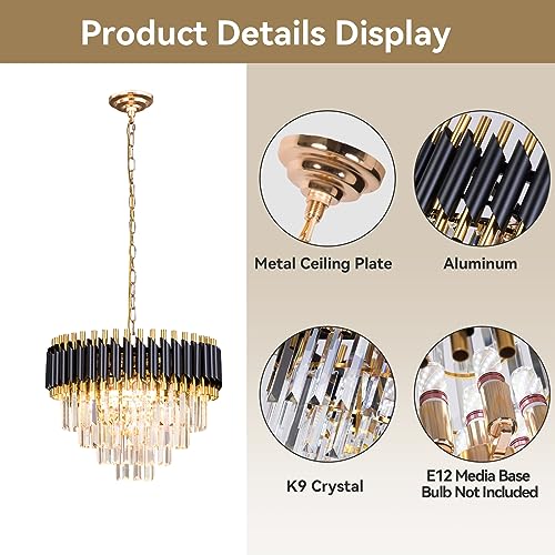 FRIXCHUR 20" Crystal Chandelier Black and Gold Flush Mount Ceiling Light 4 Tiers Raindrop Crystal Pendant Light Modern Crystal Ceiling Light Chandelier for Bedroom Dining Room Entryway Foyer - Cosy Home Interiors FRIXCHUR 20" Crystal Chandelier Black and Gold Flush Mount Ceiling Light 4 Tiers Raindrop Crystal Pendant Light Modern Crystal Ceiling Light Chandelier for Bedroom Dining Room Entryway Foyer - Image 8