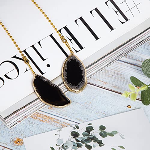 Pasbas Natural Agate Pull Chains Ceiling Fan Chain Ceiling Light Lamp Fan， Grey And Black With Gilt Edged Agate 12 Inches Fan Pulls Set With Connector #TOP3