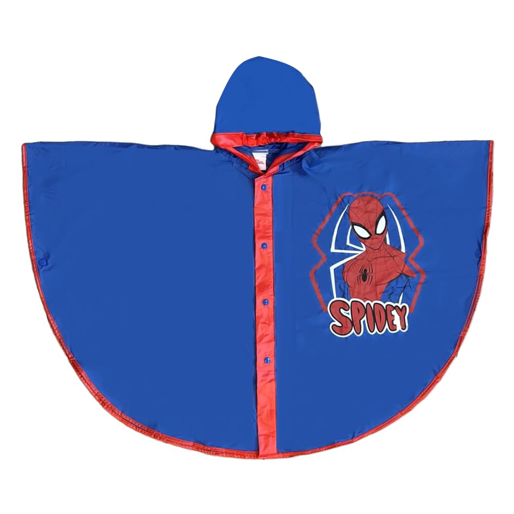 CARTOON Spiderman Marvel Rain Cape Kids Rain Coat Hooded Poncho Button Closure, red, Taglia unica