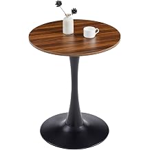 Round Tulip Dining Table, 24" Small Space Dining Table with Walnut Top and Black Pedestal Base, Mid-Century Modern Leisure Table for Kitchen Cafe Living Room,Natural Wood