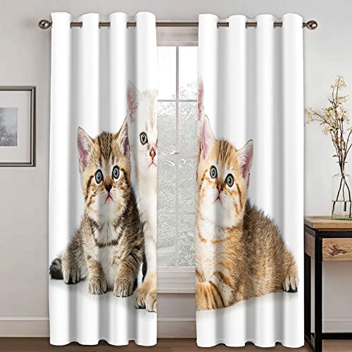 KEIBEK Cortina Opaca para Dormitorio Lindo Gato De Leche Animal Impresión 3D, Decoración Navidad para Hogar Cortina Opaca para Decoración De Salón O Habitación Infantil 2 Piezas 264X210 Cm