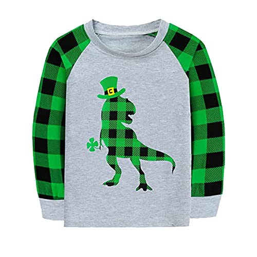 Tees Baby boy Girl Shirt St Patrick's Day Plaid Raglan Long Sleeve T-Shirt Toddler Dinosaur Top 2T