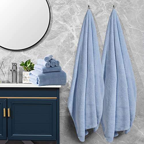 Junsey 4 Pcs Oversized Bath Towels Extra Large 35X70 Inches Bath Sheet 600 Gsm Quick Dry Towel For Bathroom Ultra Soft Hotel Absorbent Towels Set Blue #TOP5