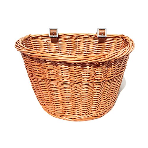 Colorbasket 01563 Adult Front Handlebar Wicker Bike Basket, Leather Straps, Natural Color
