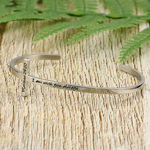 I Am With You Always Matthew 28:20 Religious Bracelets For Women Girls Christian Cross Cuff Baptism Faith Bible Verse Jewelry Gift #TOP3