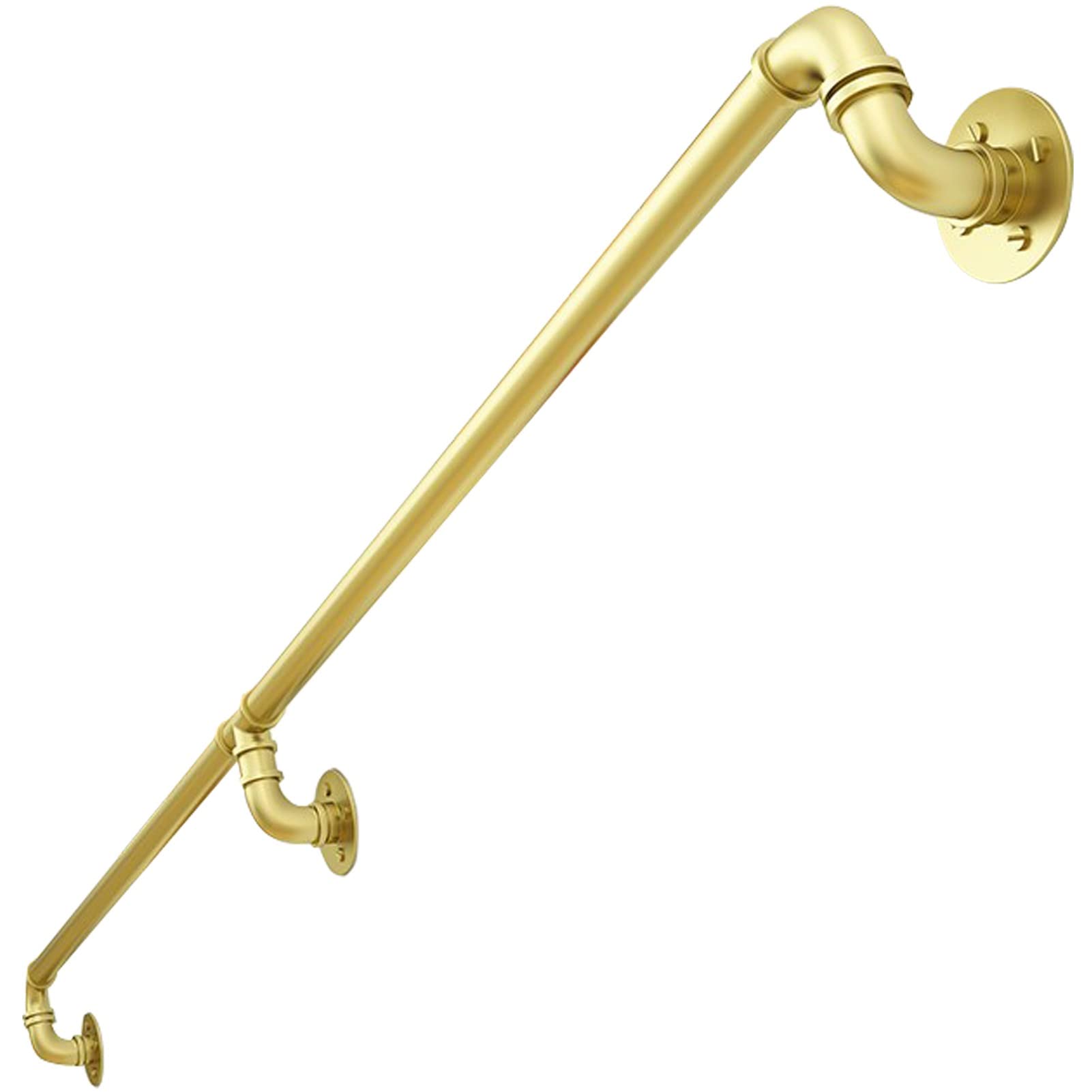 Meiiron Gold Stair Handrail, Grab Bar Kit Segmented Installation, Round Tube Galvanized Industrial Iron Hand Rail For Indoor Stairs Wall Mount Banister Hand Railing, Safety Steps Handle - ( Size : 490Cm(16Ft)
