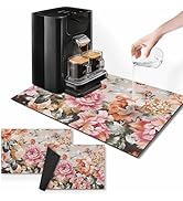 Arttown Coffee Mat for Countertops, Flower Rose Peony Retro Dish Drying Mat 2 Pcs for Kitchen Cof...