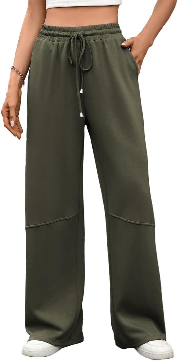 Dames Yogabroek Effen Kleur Hoge Taille Wijde Pijp Sportbroek met Zakken Buikcontrole Rechte Pijp Jurkbroek – koop de beste producten in de online winkel