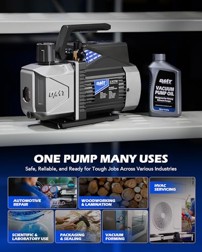 Image of Orion Motor Tech A2L Vacuum Pump, 3.5 cfm 1 /4 hp Single Stage Sparkless Ignition Proof Vacuum Pump for R1234yf R32 R134a R22 R410A with 15 Micron Ultimate Vacuum, Auto HVAC Vacuum Pump