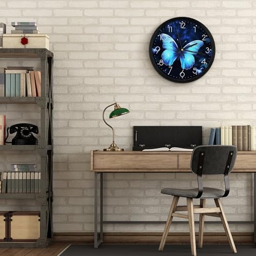 Horloge murale à quartz décorative ronde au design bleu épuré