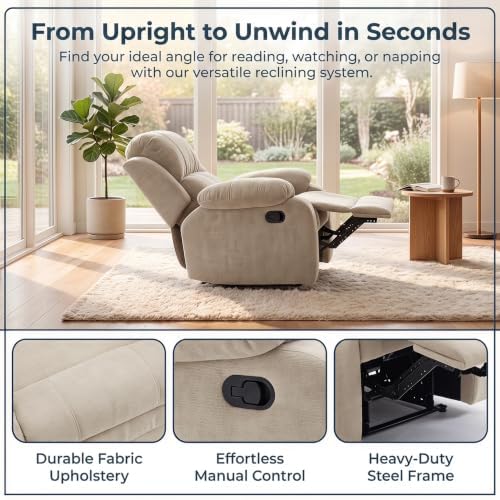 Image of Manual Single Lounge Recliner Chair with Adjustable Backrest, Beige | Manual Chenille Recliner Chair, Adjustable Backrest, Stable Heavy‑Duty Build,Comfortable Chenille Fabric