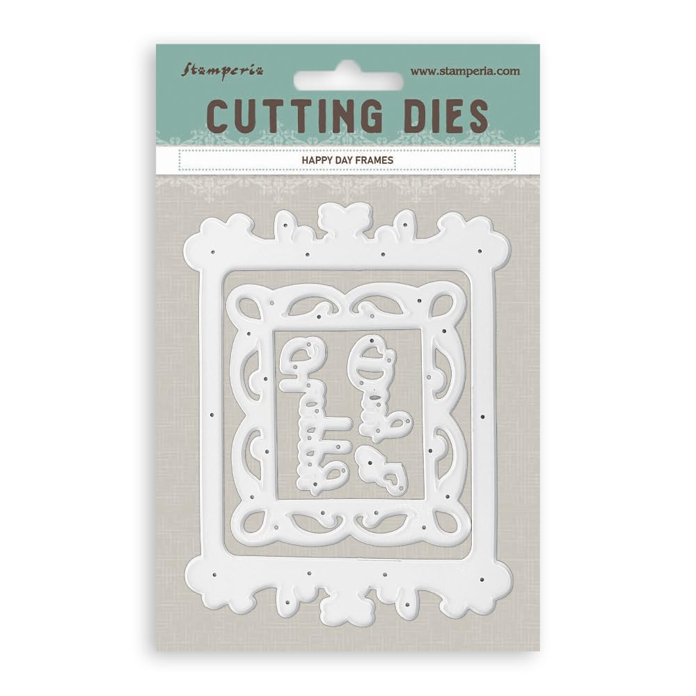 Stamperia - Cutting Dies for Scrapbooking, Albums, Cards, Bullet Journals, and More, Create Decorations with Natural Elements, Perfect for Crafts and Gifting (A6) (All Around - Happy Day Frames)