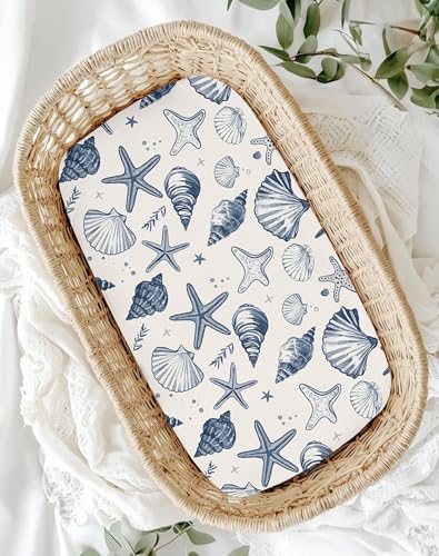 Image of Bassinet Sheets for Baby Girls Boys 2 Pack, Fitted Baby Mattress Sheet for Rectangle, Oval, Hourglass Bassinet Mattress, Breathable Cozy & Universal Fit (Deep Blue, Bassinet Sheet)