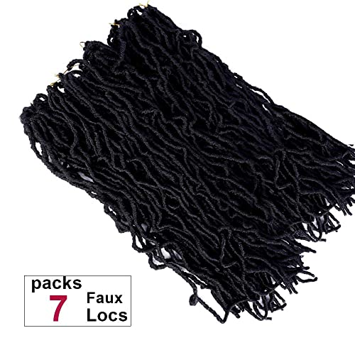 Medo 7Packs New Faux Locs 24 Inch Crochet Hair Soft Locs Curly Wavy Pre-Looped Faux Locs Goddess Synthetic Fiber Hair Extensions (24Inch,1B) #TOP6