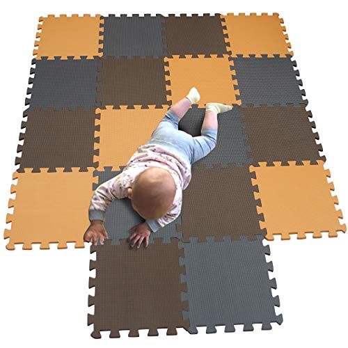 MQIAOHAM Esterilla Puzzle de Fitness-18 losas de EVA Espuma Alfombrilla Protección para el Suelo para máquinas Deporte y gimnasios sobre el Piso Fácil de Limpiar Naranja Marrón Gris 102106112