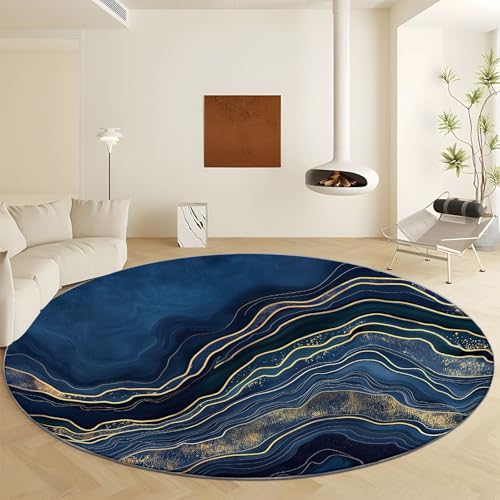 Tapete redondo de 6 ft azul marmolado antideslizante lavable