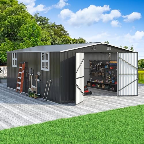 Image of Polar Aurora 12x18 FT Outdoor Storage Shed | Metal Shed with Window, Updated Frame Structure and Lockable Doors for Backyard Garden Patio Lawn, Black