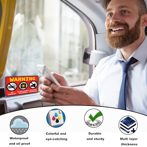 Image of 2 PCS No Smoking in This Vehicle, In Car Camera Recording, No Eating or Drinking Stickers，Waterproof and UV Resistant for Van Car SUV Taxi Driver Window Door