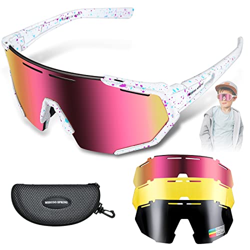 Meecoo Spring Two Sizes For 5-10,10-18 Aged Youth Baseball Sunglasses With 3 Interchangeable Lenses,Tr90 Frame Uv400 Protect #TOP4