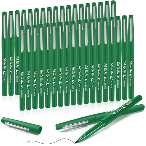 Image of Fuyoooo 36 Pcs Green Felt Tip Pens Bulk,Quick Dry, 0.7 mm Medium Point