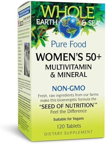Natural Factors Whole Earth & Sea Pure Food Women's 50+ Multivitamin & Mineral 120 Tablets, Made with Organic Ingredients, Vegan, Non-GMO, 100% Made, Packaged & Tested in Canada
