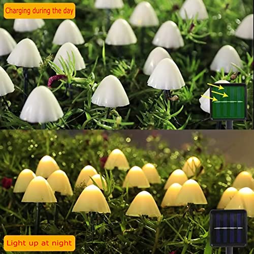 JZK Solar Fairy Lights Outdoor 12 LED Mushroom Garden Lamp and 3.8M String Lights - Image 4