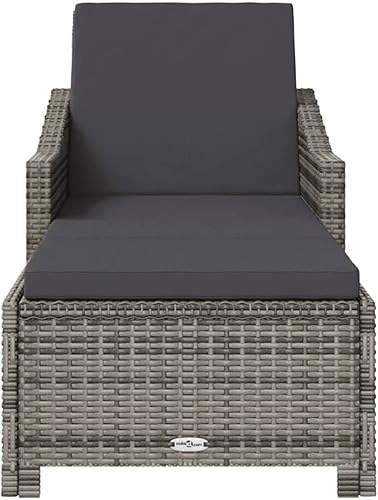 Miniatura 4 de QZZCED Tumbona con cojín gris oscuro de poliéster de ratán gris, tumbona, silla de descanso, tumbona de patio, para playa, piscina y patio
