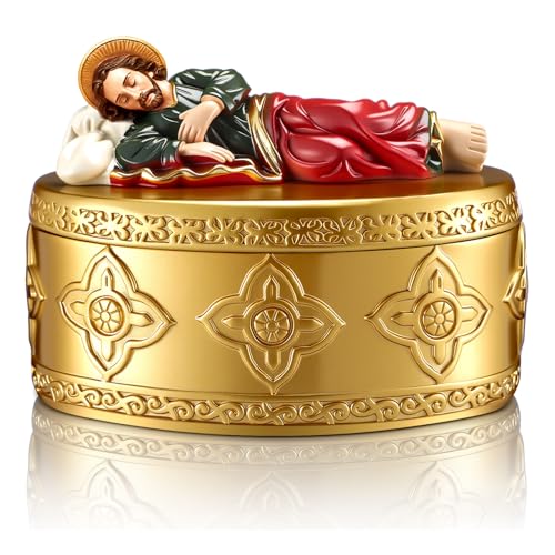 Bucherry Gold Sleeping St Joseph Statue Rosary Boxes Resin Religion Rosary Case St. Joseph Statues Decor Patron Saint Religious Gift for Store Beads, Souvenirs Coin, Ring, Jewelry