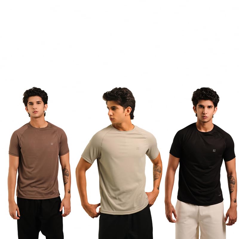 Eazy Apparels Lycra Short Sleeve Men's T-Shirt - Pack of 3 | Dry-Fit Crew Neck Gym T-Shirt | Stretchable & Breathable | Casual Sportswear for Running, Training & Fitness-picture-36