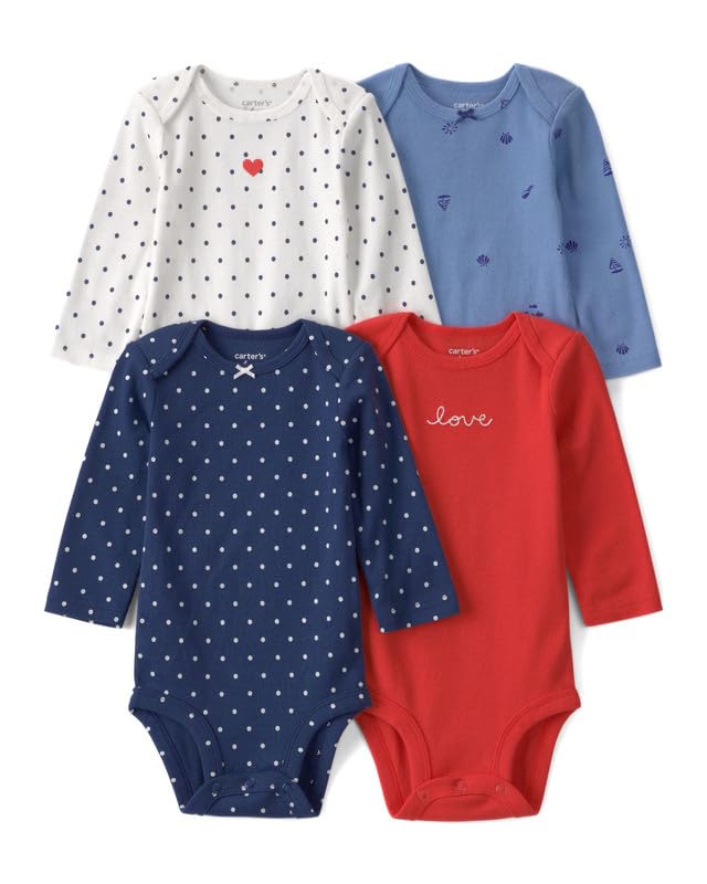 carter's Baby Girl 4-Pack Full-Sleeve Cotton Bodysuits | Snack Stripe Graphic Multipack-picture-52