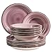 MÄSER 931951 Bel Tempo II, Teller-Set für 6 Personen im modernen Vintage Look, 12-teiliges Tafelservice, handbemalt im Lila Farbton Berry, Steingut