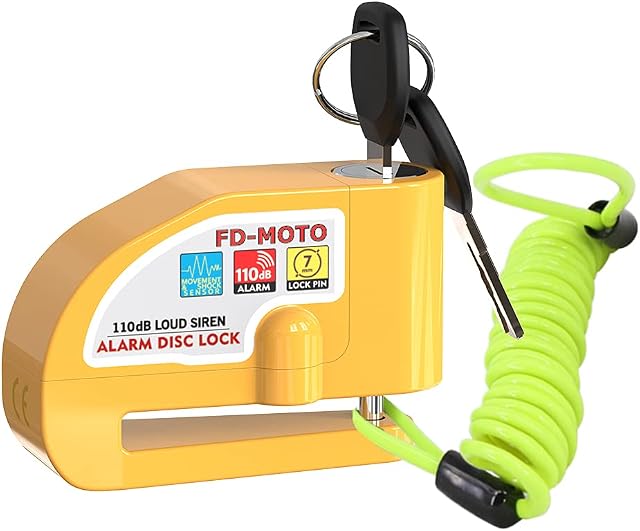 FD-MOTO 110dB Alarm Disc Brake Lock + Free Carry Pouch and 1.5M Reminder Cable Anti-Theft Motorcycle Motorbike Security Lock