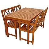 Gartenmöbel Set Lotus Garten Garnitur Sitzgruppe aus Holz 4-teilig Tisch Gartenbank 2 x Stuhl - 2