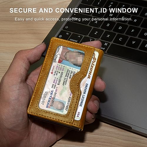 Pop Up Wallet for Men - RFID Blocking, Stealth Leather Wallet, Smart ID & Credit Card Holder with id Window for Cash, and More3