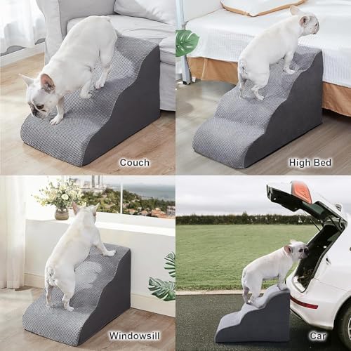 Breiter Hundetreppe Schwarz 5 Stufen 62cm hoch für Kleine Hunde, Hochdichtem Schaumstoff Haustiertreppe, Waschbarem Bezug und Rutschfestem Boden