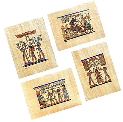 NileCart Egyptian papyrus paintings Original Hand Painted Papyrus Paper Ancient Egyptian size 9x13 in. (22x26 cm). Collection of 4 sheets handmade in Egypt. (9x13 in. gods and kings Collection)