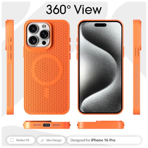 Image of Outlouders Back Cover for iPhone 15 Pro Max | Honeycomb Cooling Design | Silicone Heat Dissipation | Mag-Safe Compatible | Shockproof Camera Protection Bumper Case (Orange Mag-Safe)