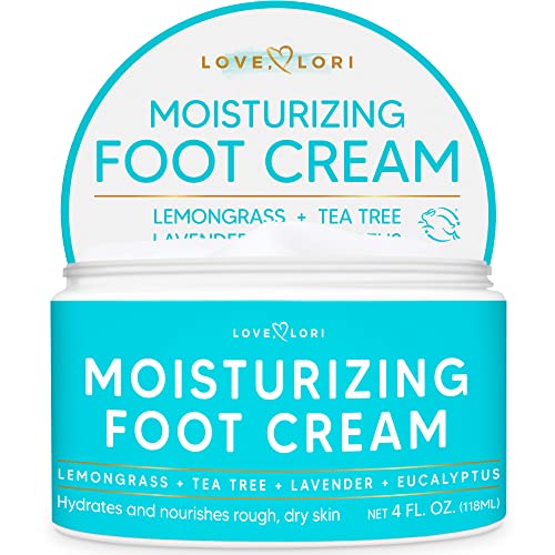 Foot Cream for Dry Cracked Feet 4 oz. Foot Lotion by Love Lori – Foot Moisturizer & Heel Cream – Foot Repair Cream for Cracked Feet Treatment w/ Tea Tea Oil & Lemongrass – Foot Care for Women