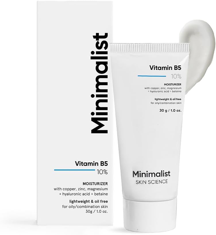 Minimalist Vitamin B5 10% Oil-Free Moisturizer for Face, Lightweight Gel Moisturizer for Oily & Combination Skin, Barrier Repair Face Cream with Glycerine 30gm