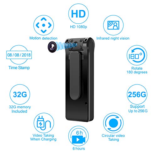 Mini Spy Camera-Body Cam - Body Camera 6 Hours Battery Life 32GB Card Included 1080P Spy Camera No WiFi Needed Motion Detection Personal Camera for Home and Office
