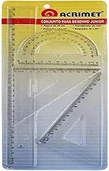 Kit Para Desenho, Régua 30cm + 2 Esquadros 16cm + Transferidor 180º