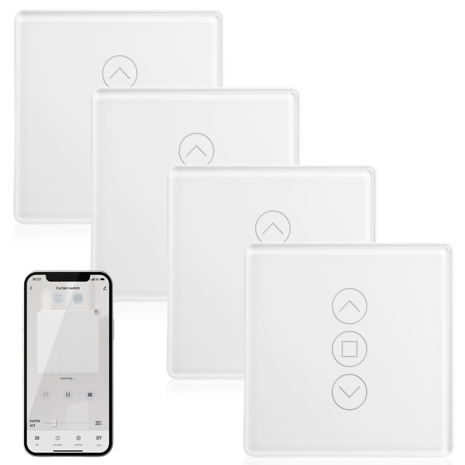4 przełączniki do rolet WLAN: inteligentny przełącznik rolety, przełącznik 2,5D, Smart WLAN, kompatybilny z Alexa/Yandex/Google Home, programator czasowy i sterowanie głosem, wymagany przewód
