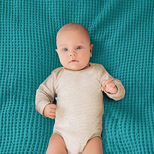 Image of PHF Pre-Washed Cotton Waffle Weave Blanket Baby Size,Snag Proof Throw for Spring Summer,Lightweight Breathable 30x40,Oeko-TEX Certified for Bed,Machine Washable, Home Decor Gift,Teal | Pre-washed Natural Soft Cozy Summer Throw for Hot Sleepers, Textured Decorative Layer for Couch Sofa Guest Room, Giftable
