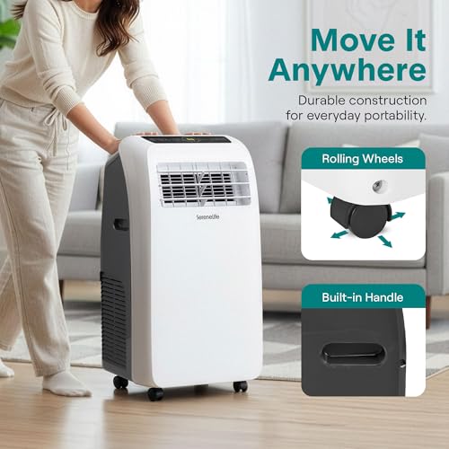 Image of SereneLife Portable Air Conditioner 12,000 BTU with Built-in Dehumidifier - Portable AC unit for rooms up to 550 sq ft - Small AC Unit Remote Control, Window Mount Exhaust Kit