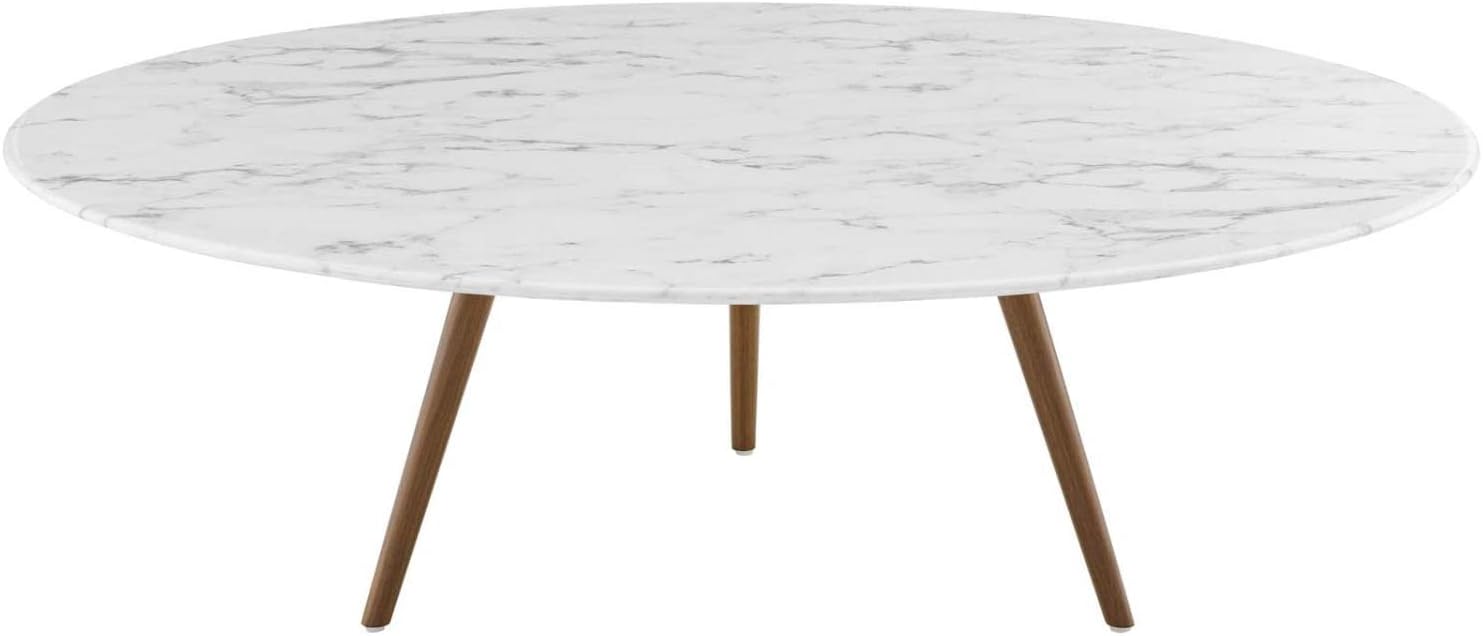 Modway Lippa 47" Mid-Century Modern Round Coffee Table with Tripod Base in Walnut White