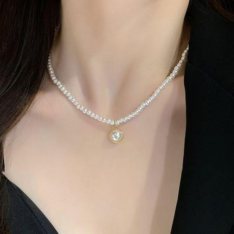 Dainty Heart Pendant Pearl Beaded Choker Necklace For Women Minimalist Elegant Bridal Wedding Party Daily Layering White Faux Pearl Gold Tone Adjustable - Image 4